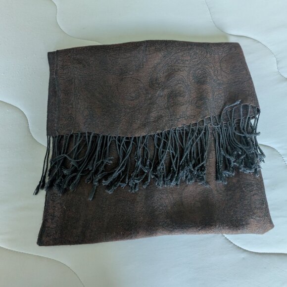 PASHMINA Rich Brown Paisley Wrap Fringe Shawl28 x 80 Lightweight Scarf - Picture 5 of 7